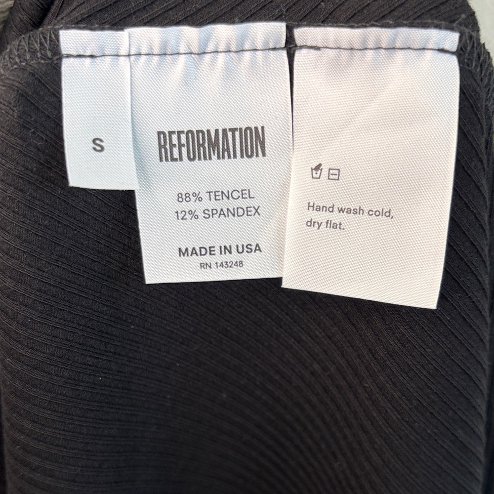 Reformation Billie Ribbed Black Spaghetti Strap Midi Dress With Pockets S - Picture 8 of 8